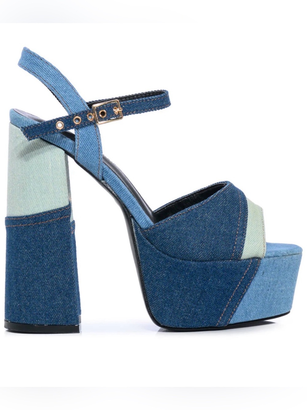 AZALEA WANG RHEYA CHUNKY SANDAL IN MIXED DENIM